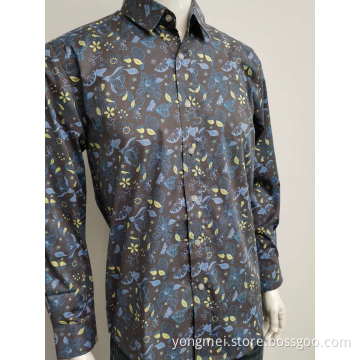 Custom cotton spandex print long-sleeve shirt for men